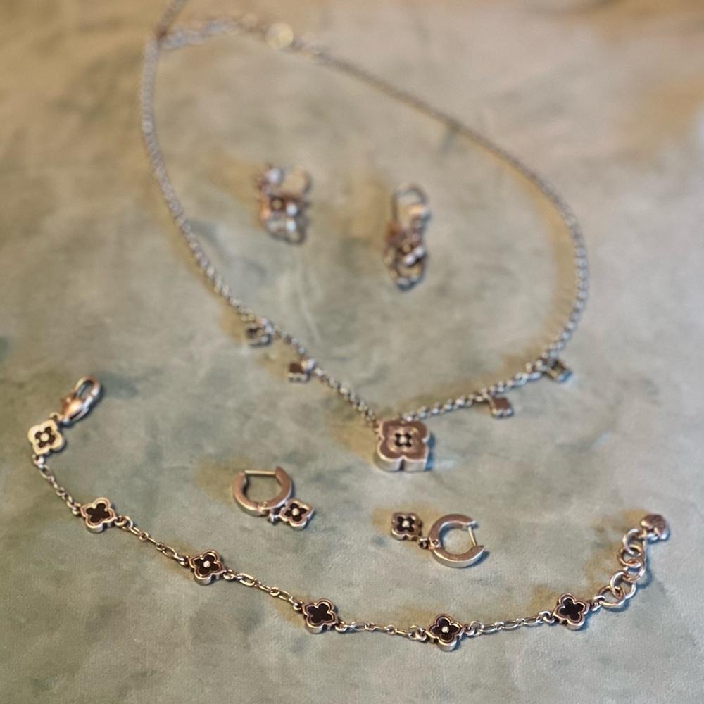Brighton black & silver jewelry set 2 earrings, necklace and bracelet